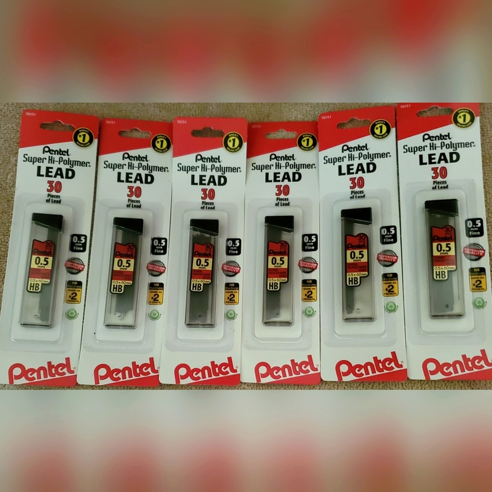 6 Pack Pentel Super Fine Hi-Polymer Lead, 0.5mm, 30 Ct